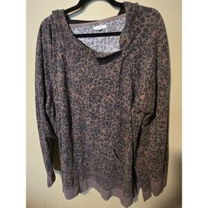 Maurices Women Hooded Long Sleeve Sweatshirt Leopard Side Neck Snap Plus Size 3